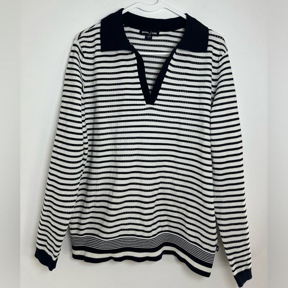 Nautica Women's Long Sleeve Striped Johnny Collar Pointelle Stitch. Size Large - Picture 2 of 10